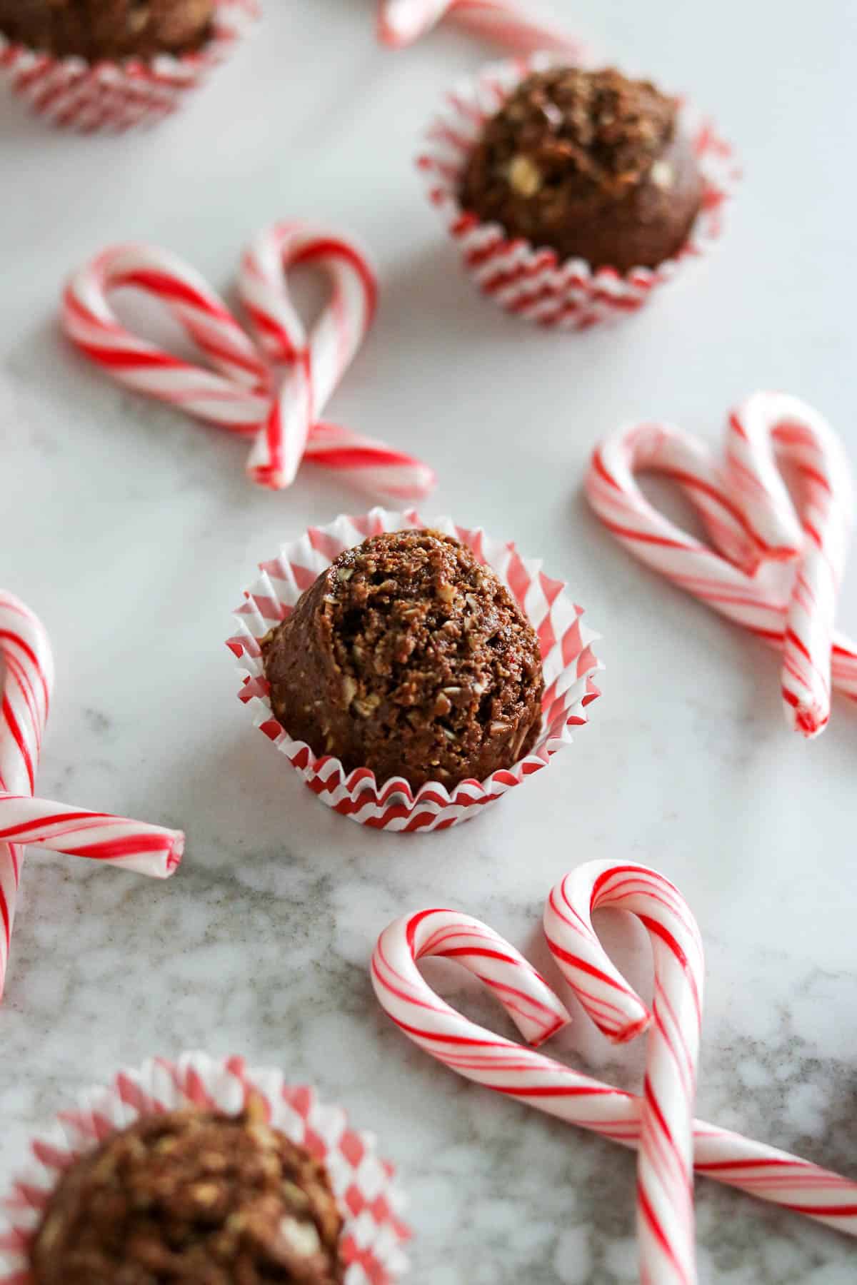 Candy Cane Cocoa Powerballs striped red and white wrappers
