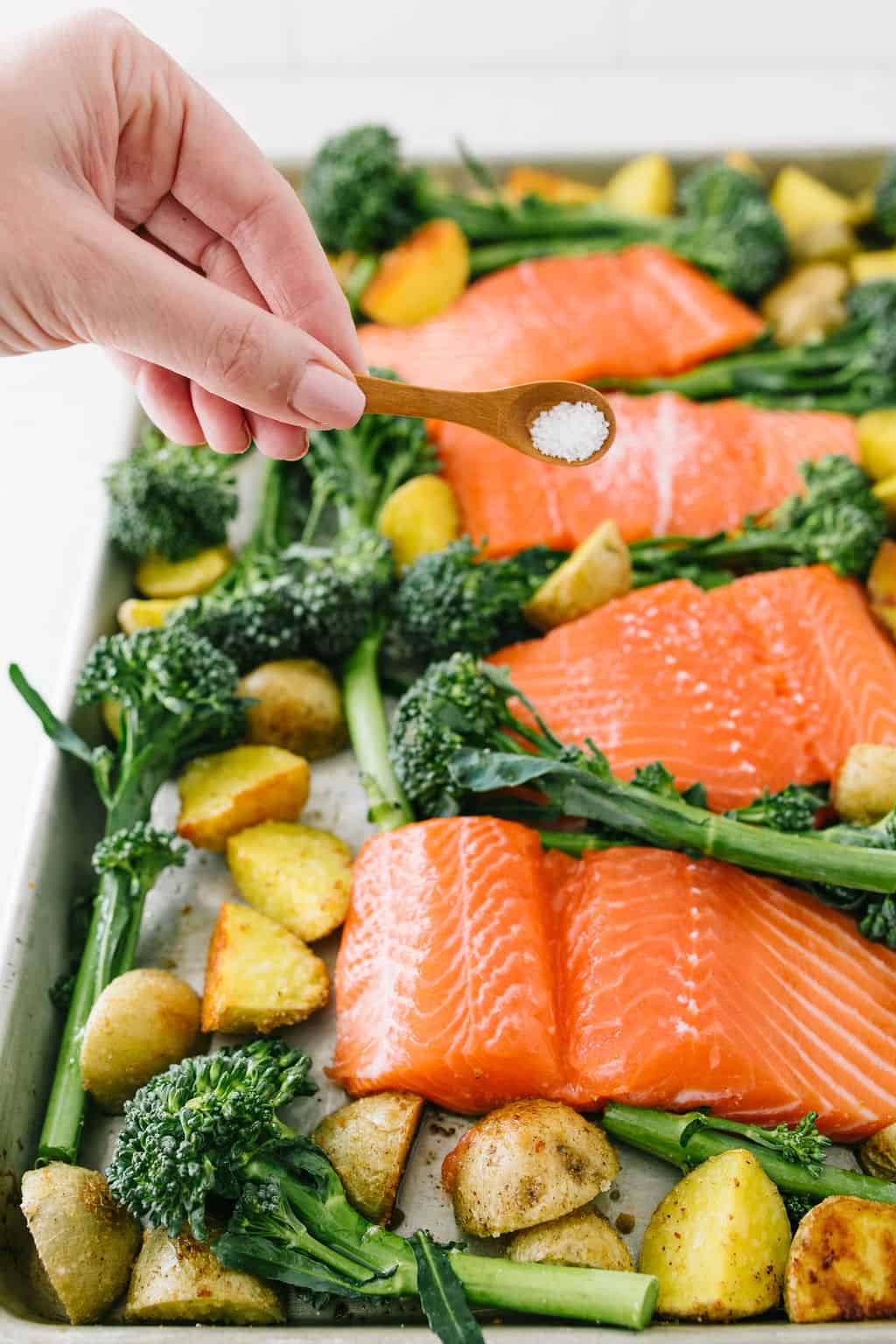 sheet pan salmon dinner add salt