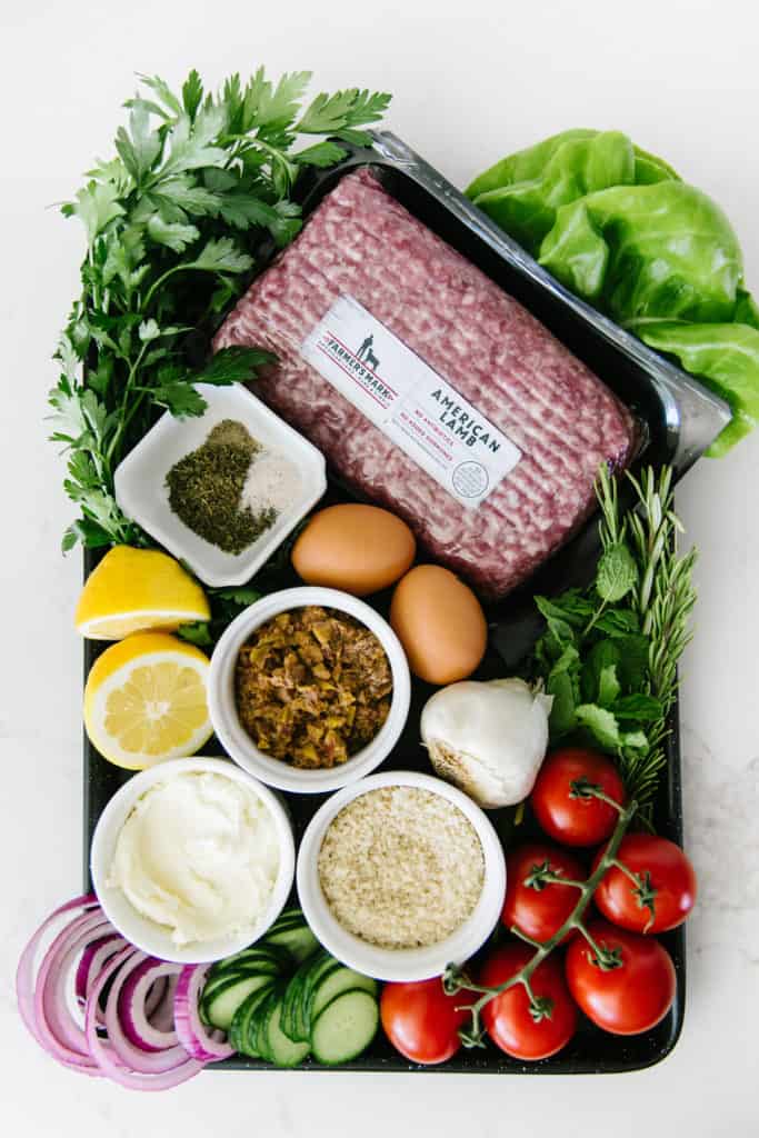 Mediterranean Lamb Burger ingredients tray